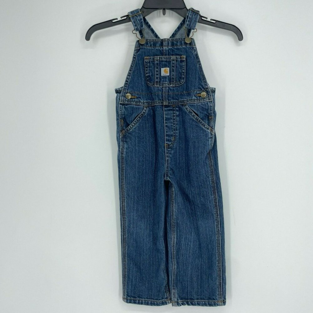 Carhartt Bib Overall Boy's 3T Toddler Work Jumpsuit Jean Denim Dark Washed Blue